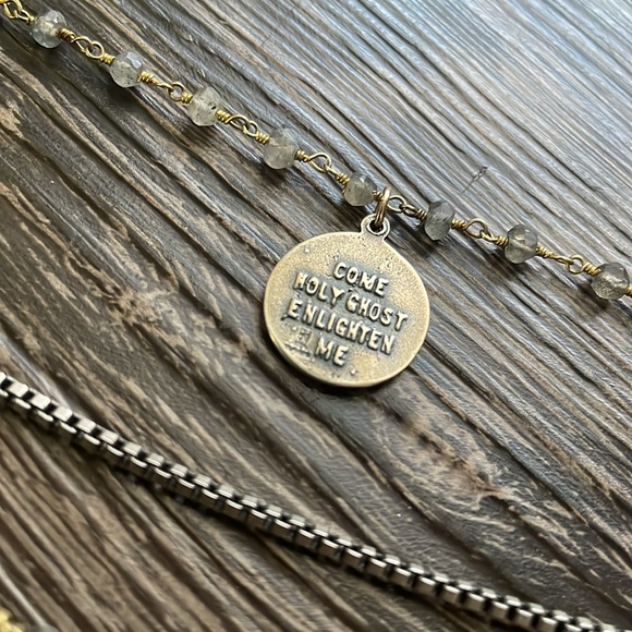 Sold💎cross chain layered necklace labradorite gold silver gunmetal coin pendent - Picture 14 of 15